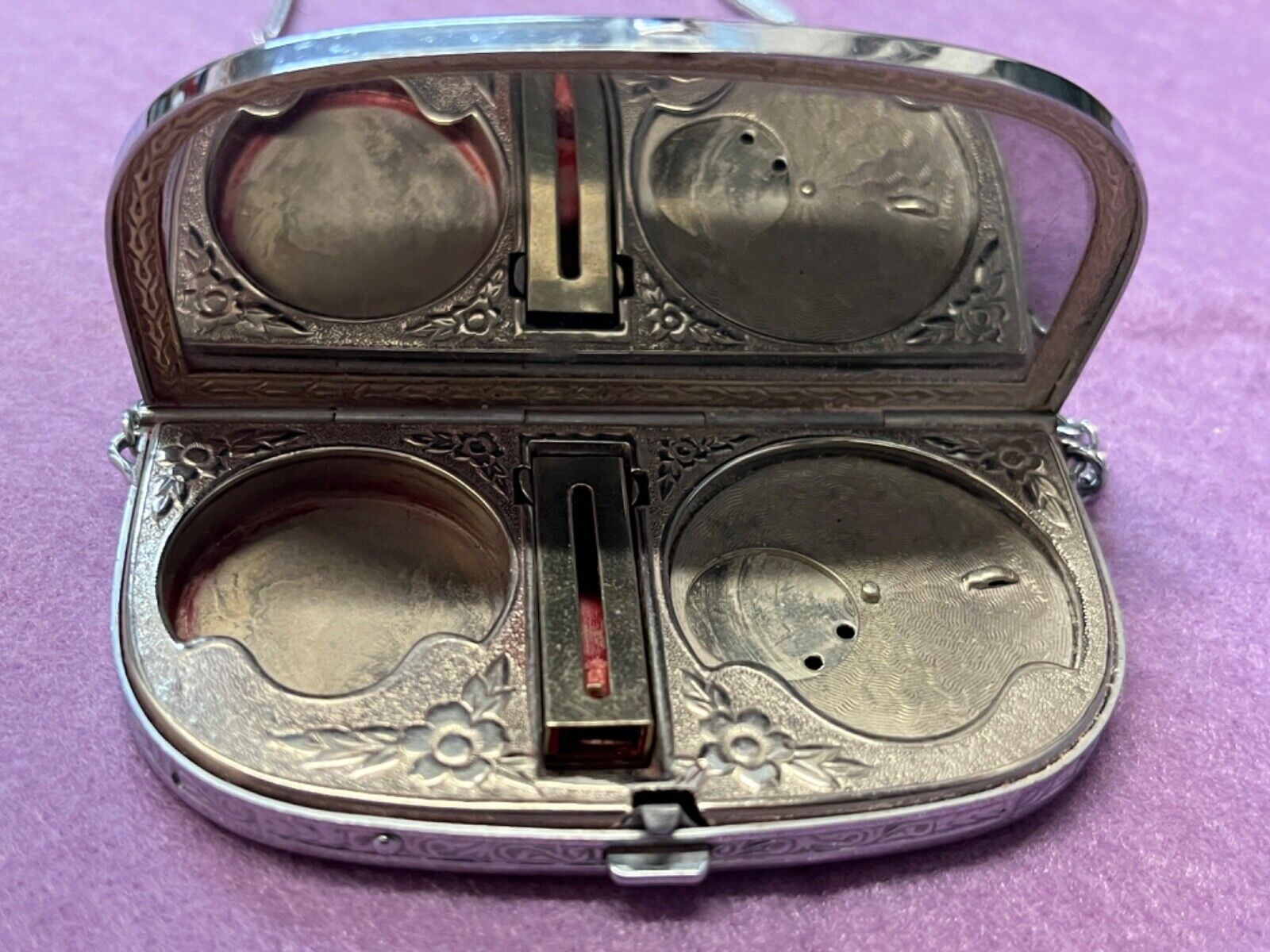 Vintage Elginite lipstick Compact Wristlet - Silver tone
