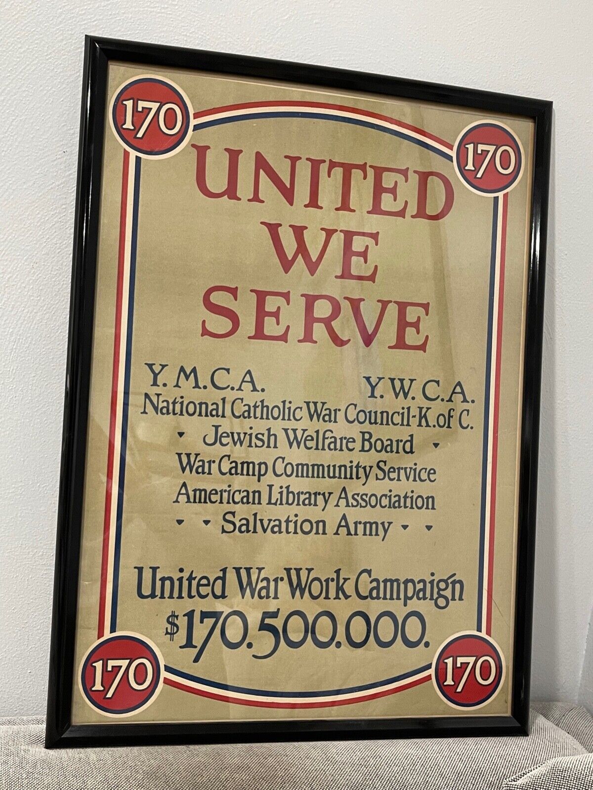 Antique World War I Lithograph Poster YMCA YWCA  United War Work Campaign