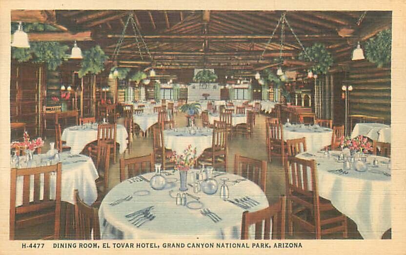 Vintage Postcard- Dinning Room, El Tovar Hotel, Grand Canyon, Arizona