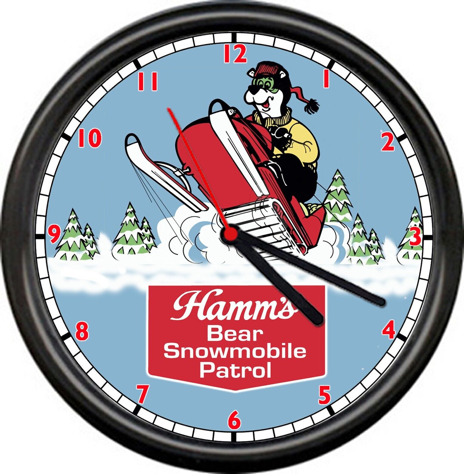 Hamm's Hamms Beer Bear Snowmobile Ski Patrol Bar Tavern Mountain Sign Wall Clock