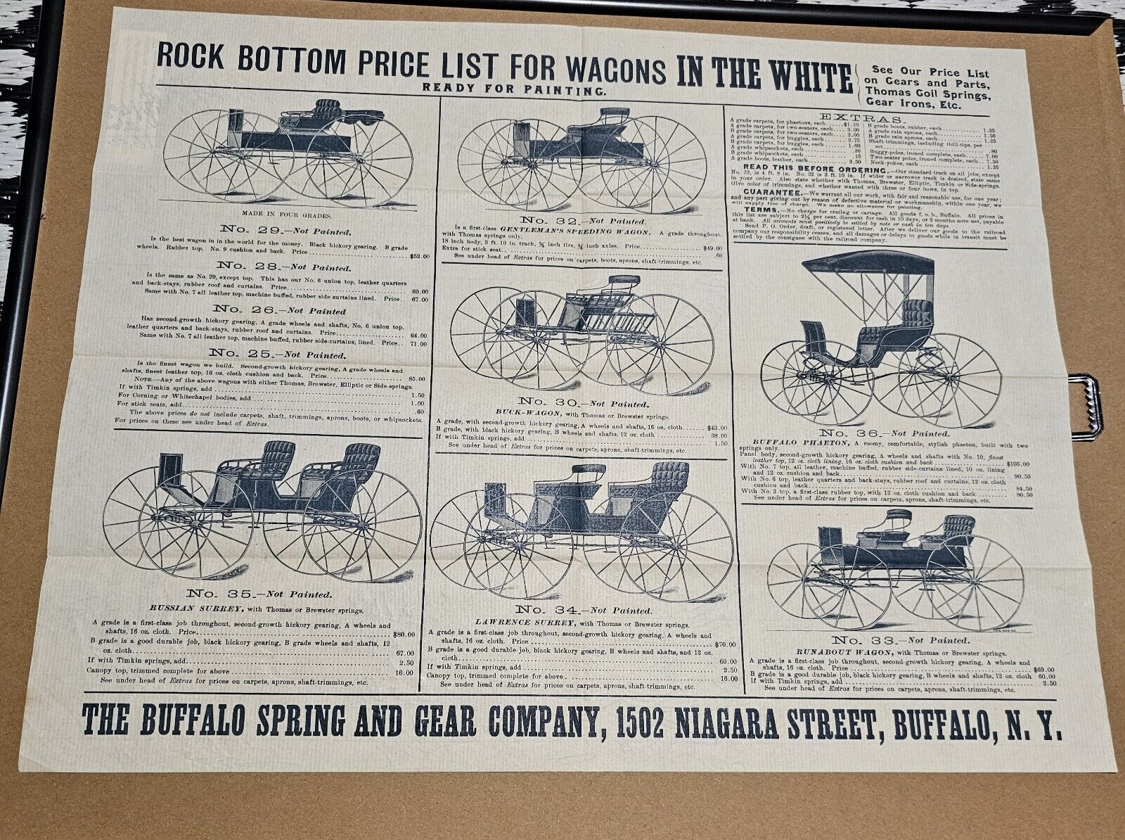 The Buffalo Spring And Gear Co Buffalo Ny Horse Buggy Pricelist Poster Antique