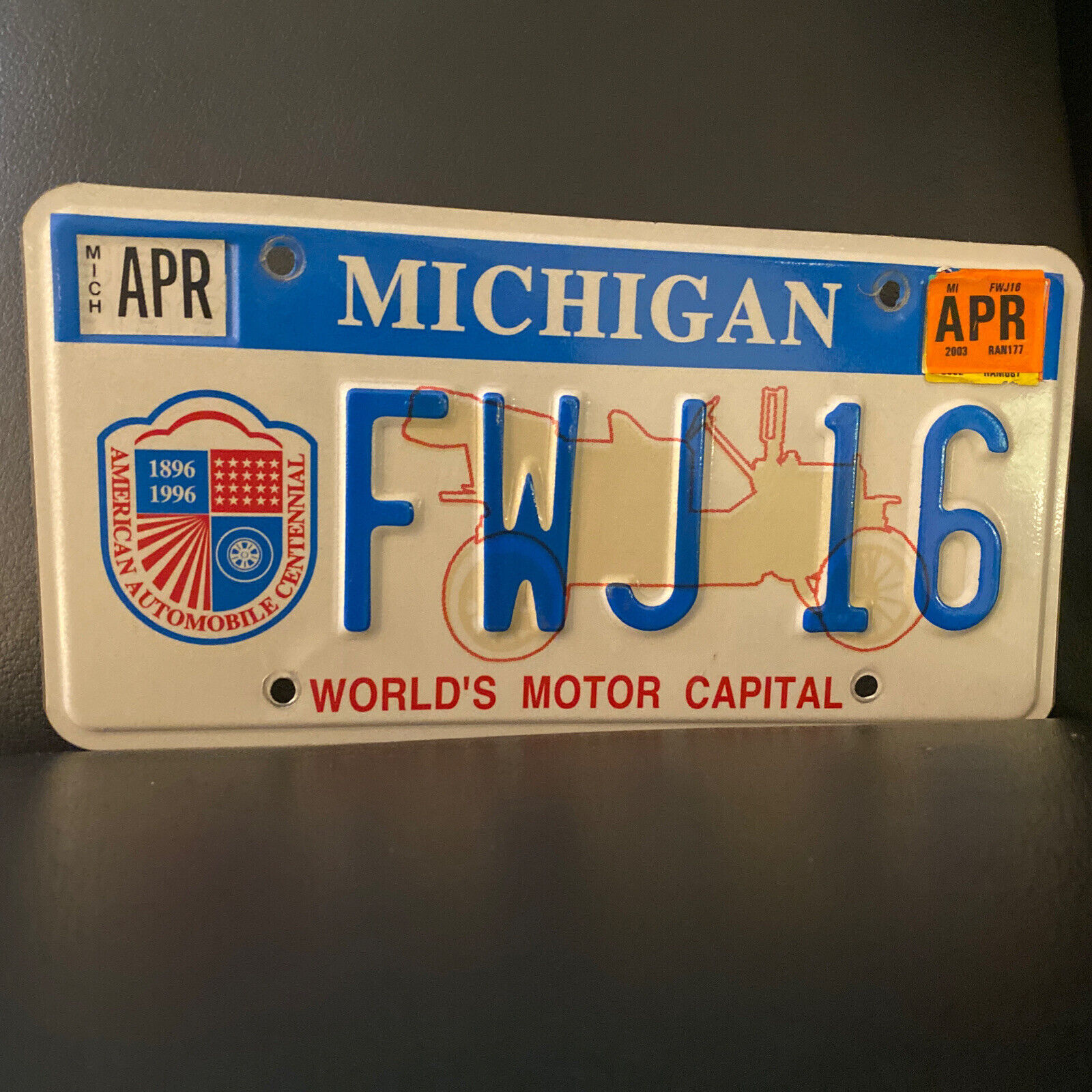 April 2003 Michigan License Plate World’s Motor Capital