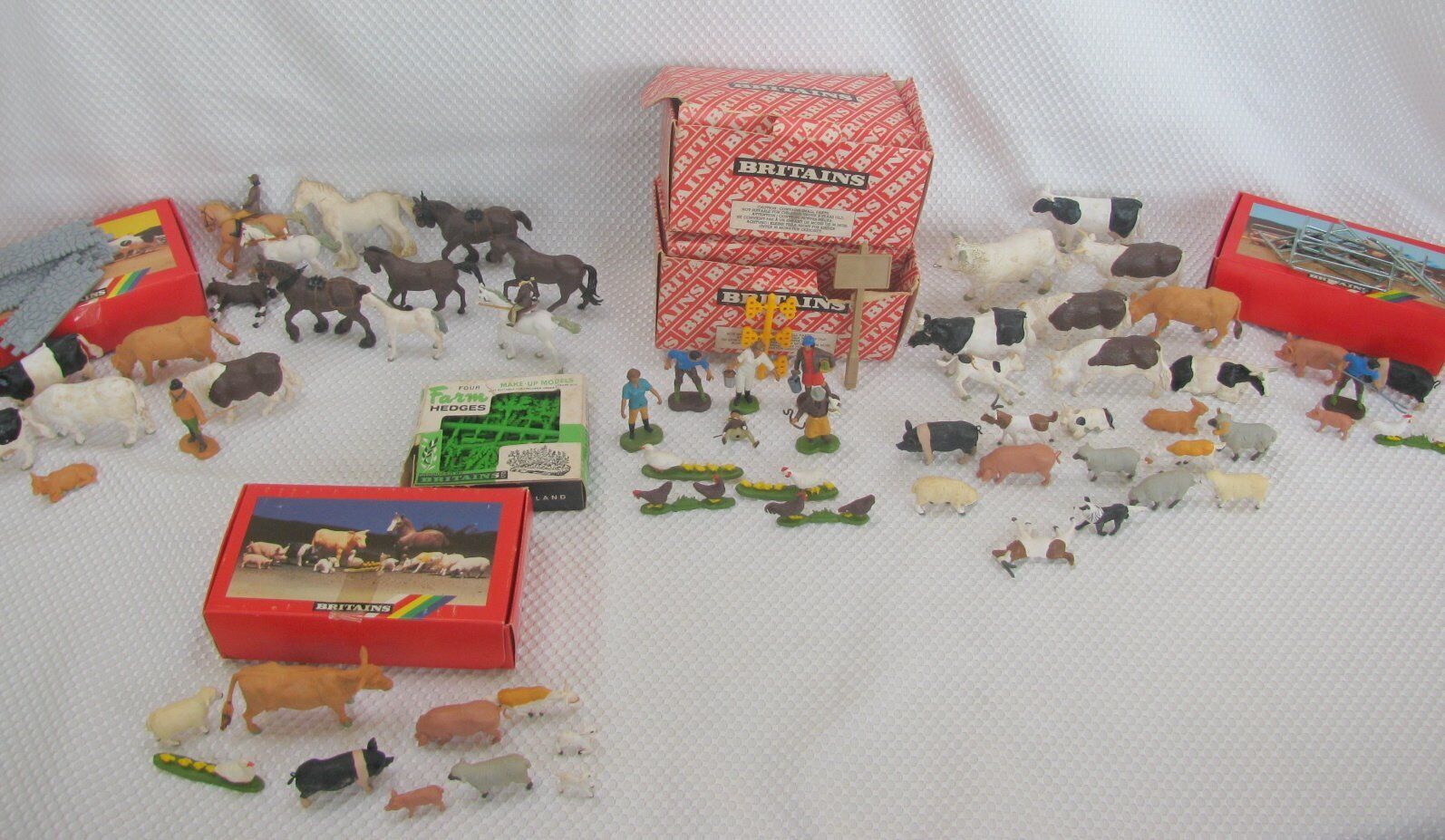 Collection of 77 Britains England Vintage Farm Animals People and Boxes