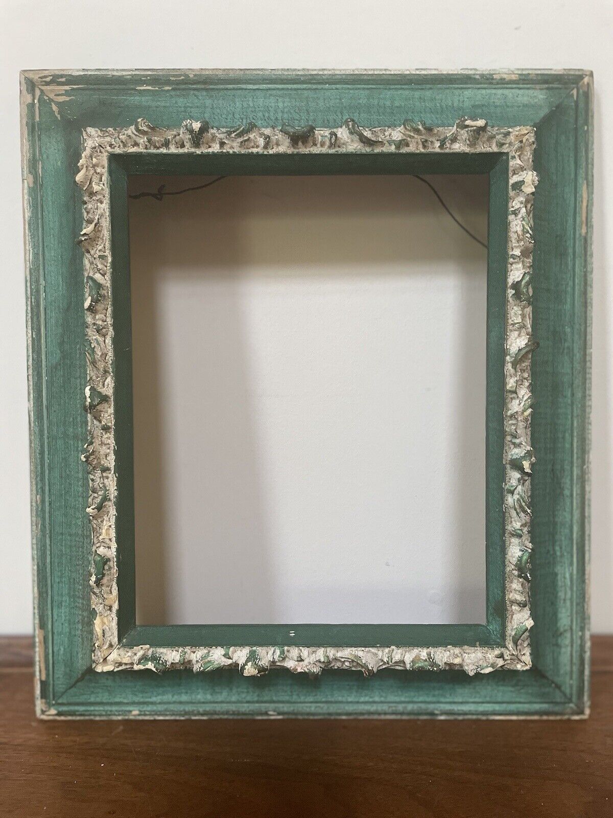 Vintage Art Frame Green Ornate Solid Wooden 13”x15”x2.75” & Interior 10”x8”