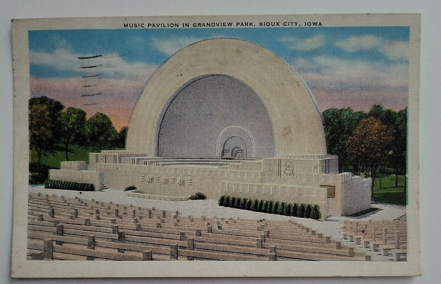 Vintage Postcard Iowa Music Pavilion Grandview Park Sioux City IA Posted 1937