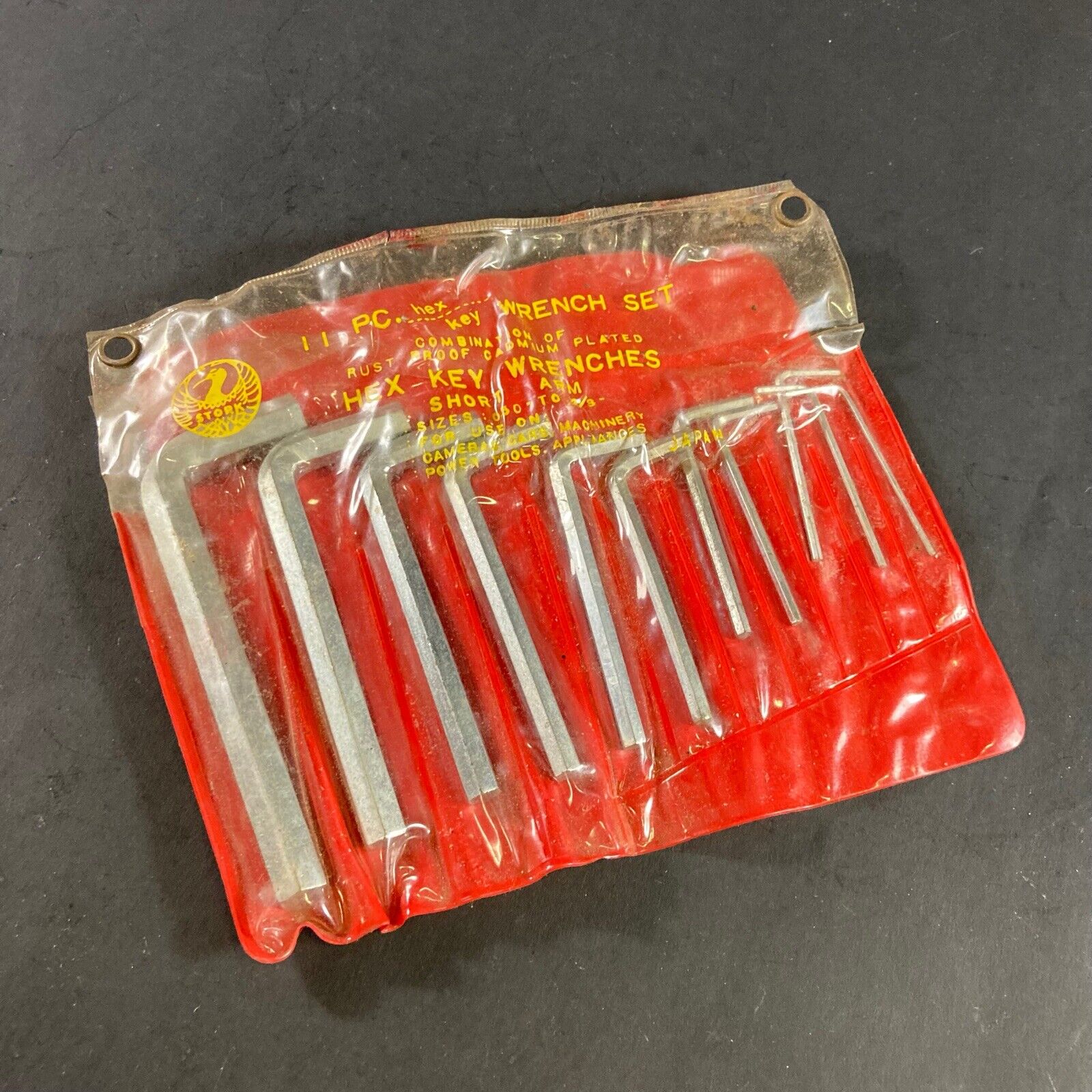 NEW OLD STOCK VINTAGE \'STORK\' 11PC HEX KEY WRENCH SET 050-3/8 MADE IN JAPAN