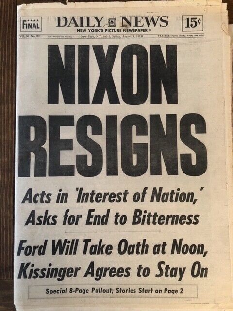 Nixon Resigns- NY Daily News 8/9/74