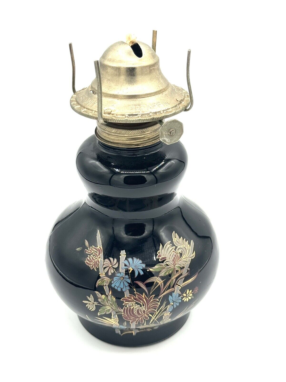 Vintage 1980's Kaaden LTD Black With Floral Oil Lamp