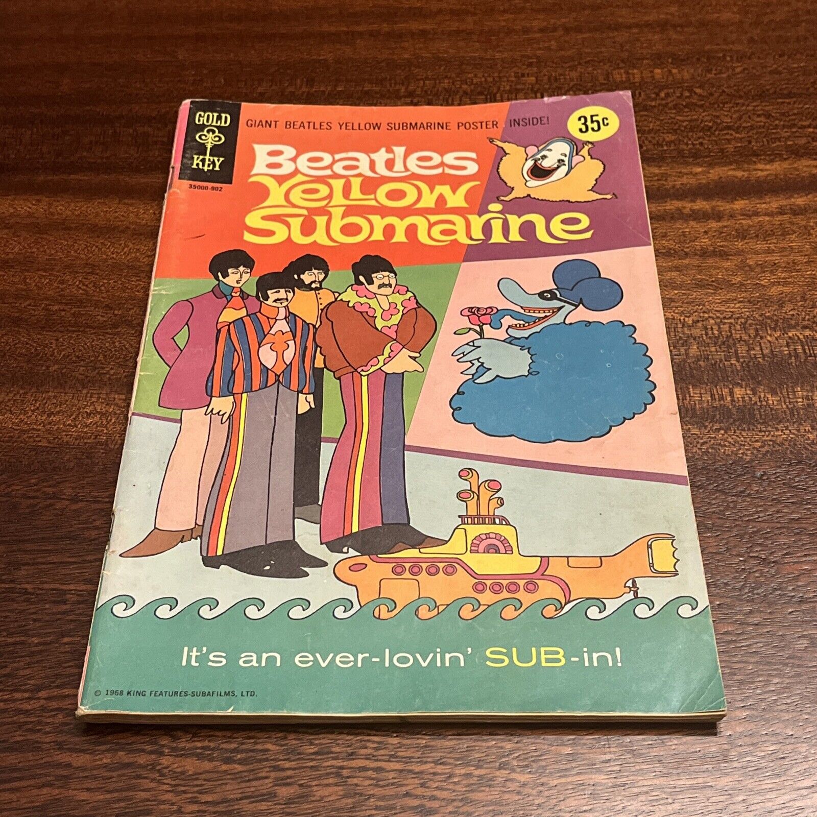 Beatles Yellow Submarine Gold Key Comic Book 1968 with Poster Intact Attached