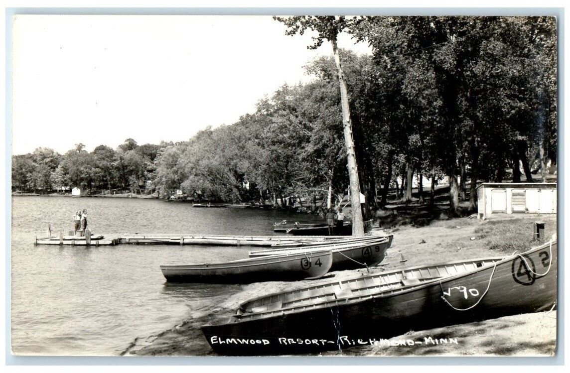 c1940's Elmwood Resort Lake Dock Boat View Richmond MN RPPC Photo Postcard