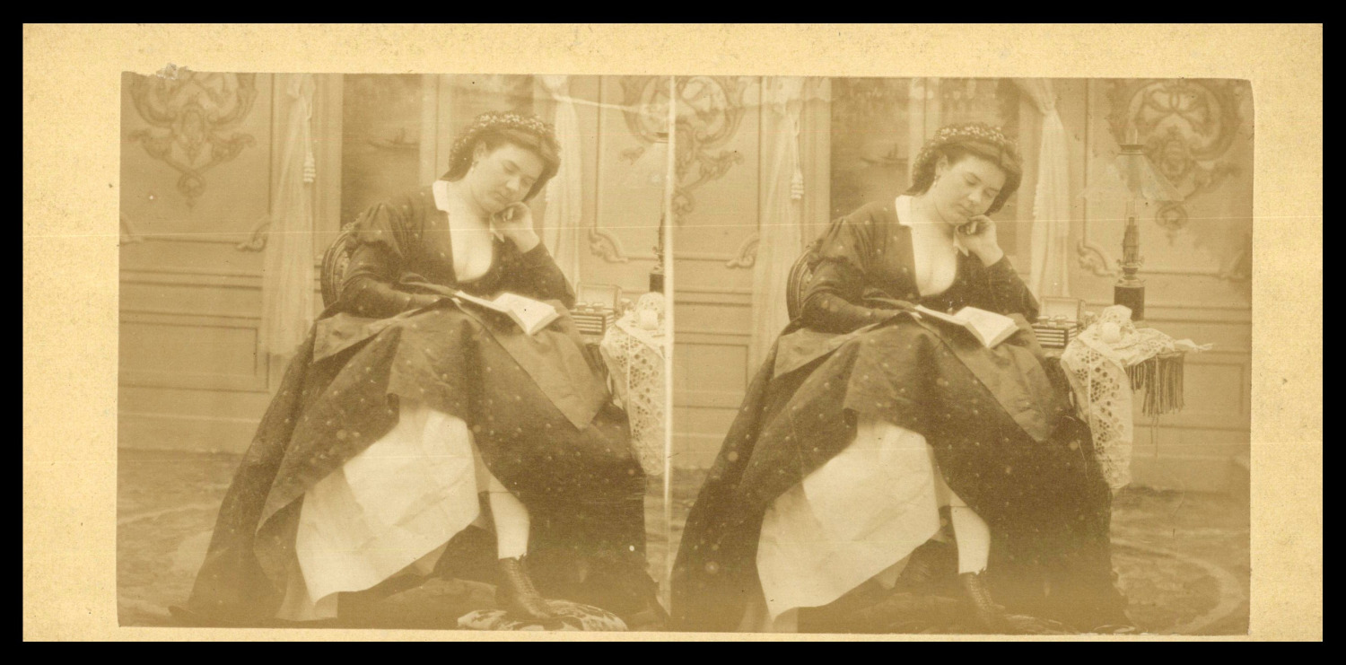 Woman Reading a Book, ca.1880, Stereo Vintage Print Stereo, Print d
