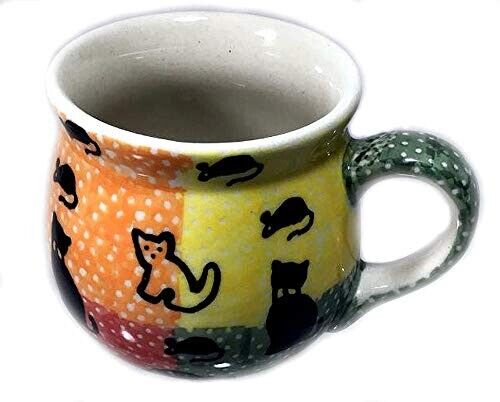 Polish Pottery Large Bubble Mug in Pattern KOT Color Block Cats and Mice