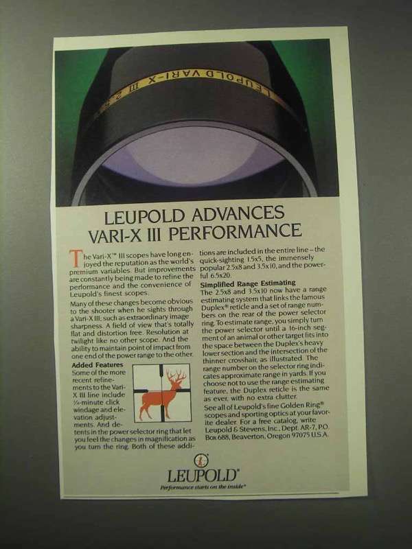 1985 Leupold Vari-X III Scopes Ad - Performance