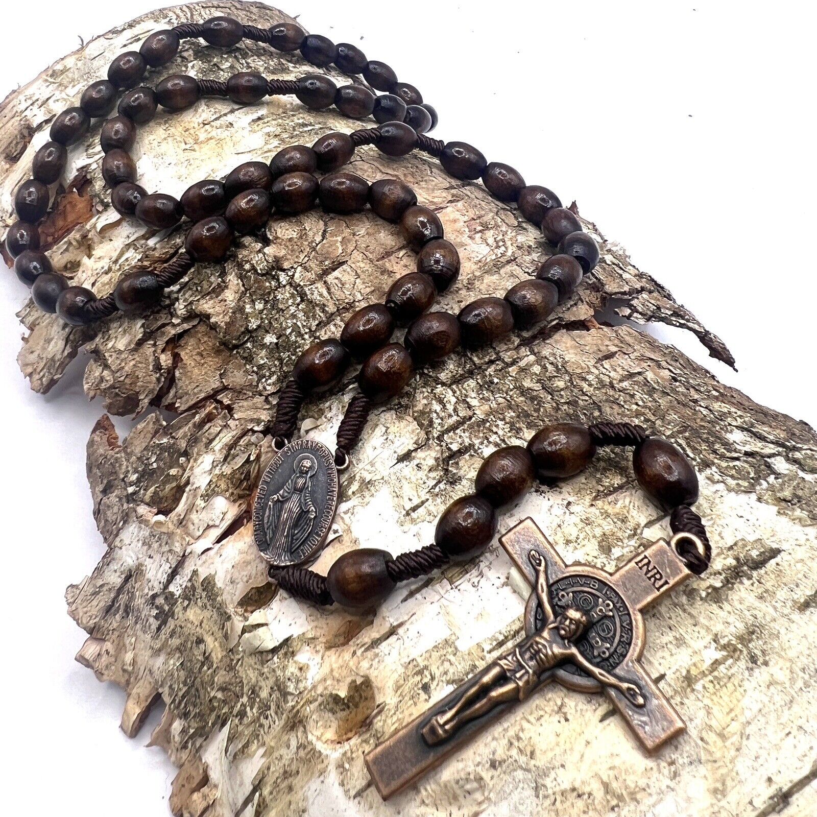 Handmade Maple Wooden Rosary Beads Catholic Antique Traditional Virgin Mary