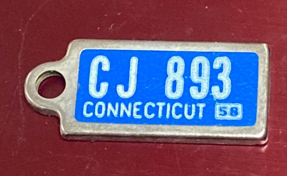 Vintage 1958 Connecticut Disabled American Veterans Mini License Plate Key Tag