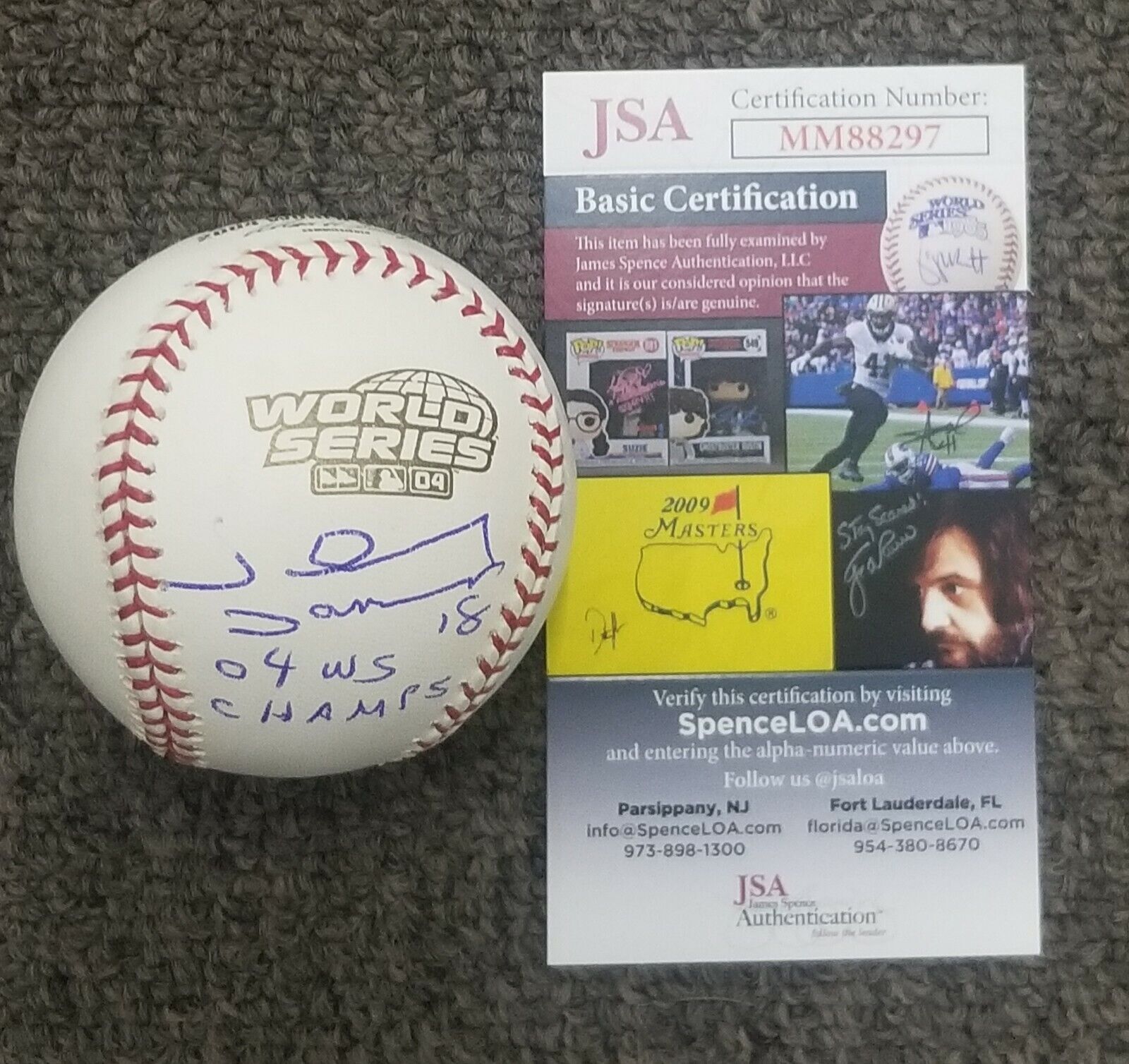Johnny Damon Signed 2004 World Series Baseball #18 Boston Red Sox Auto JSA COA
