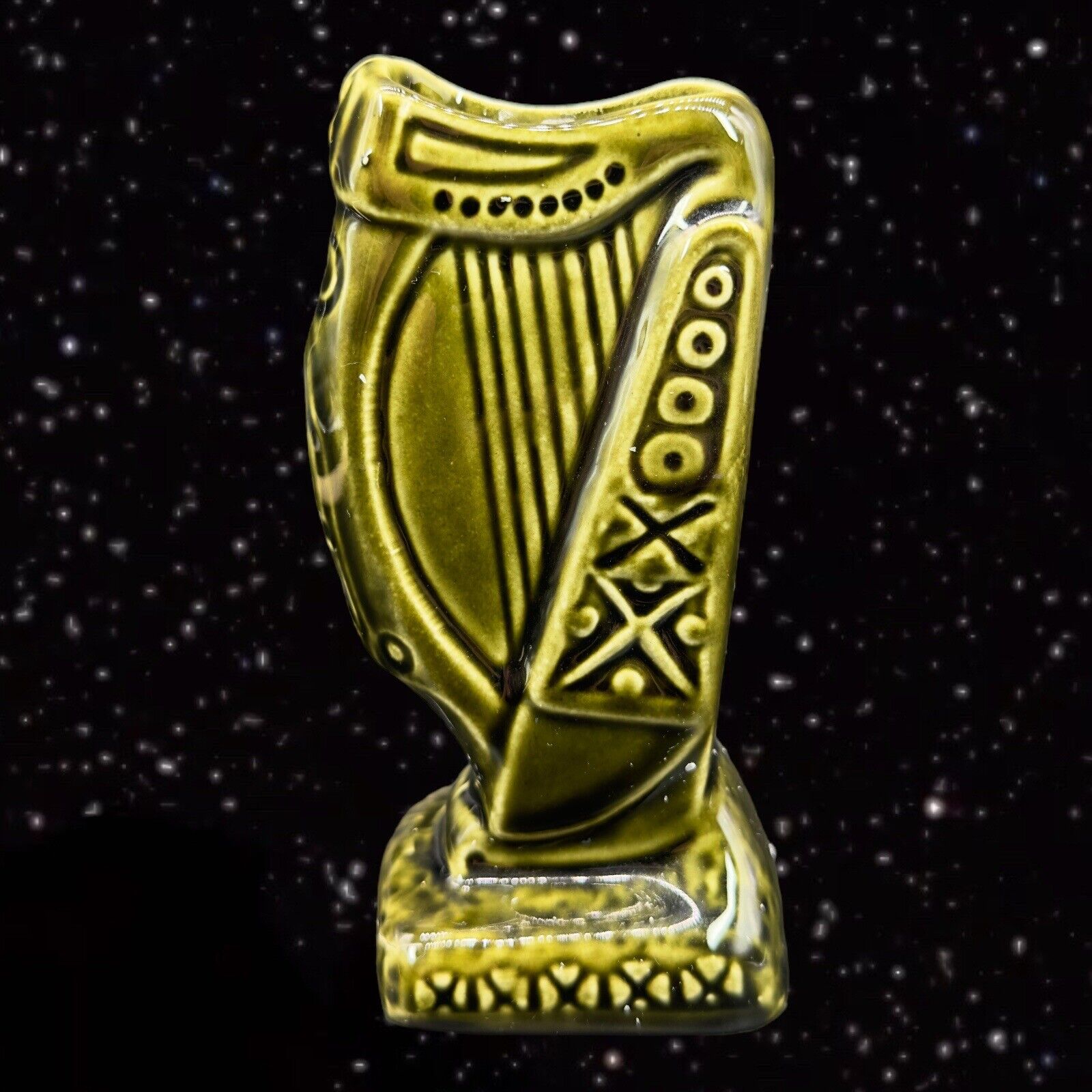 Vintage Green Glazed Ireland Ceramic Music Instrument Vase Marked 5”T 2”W