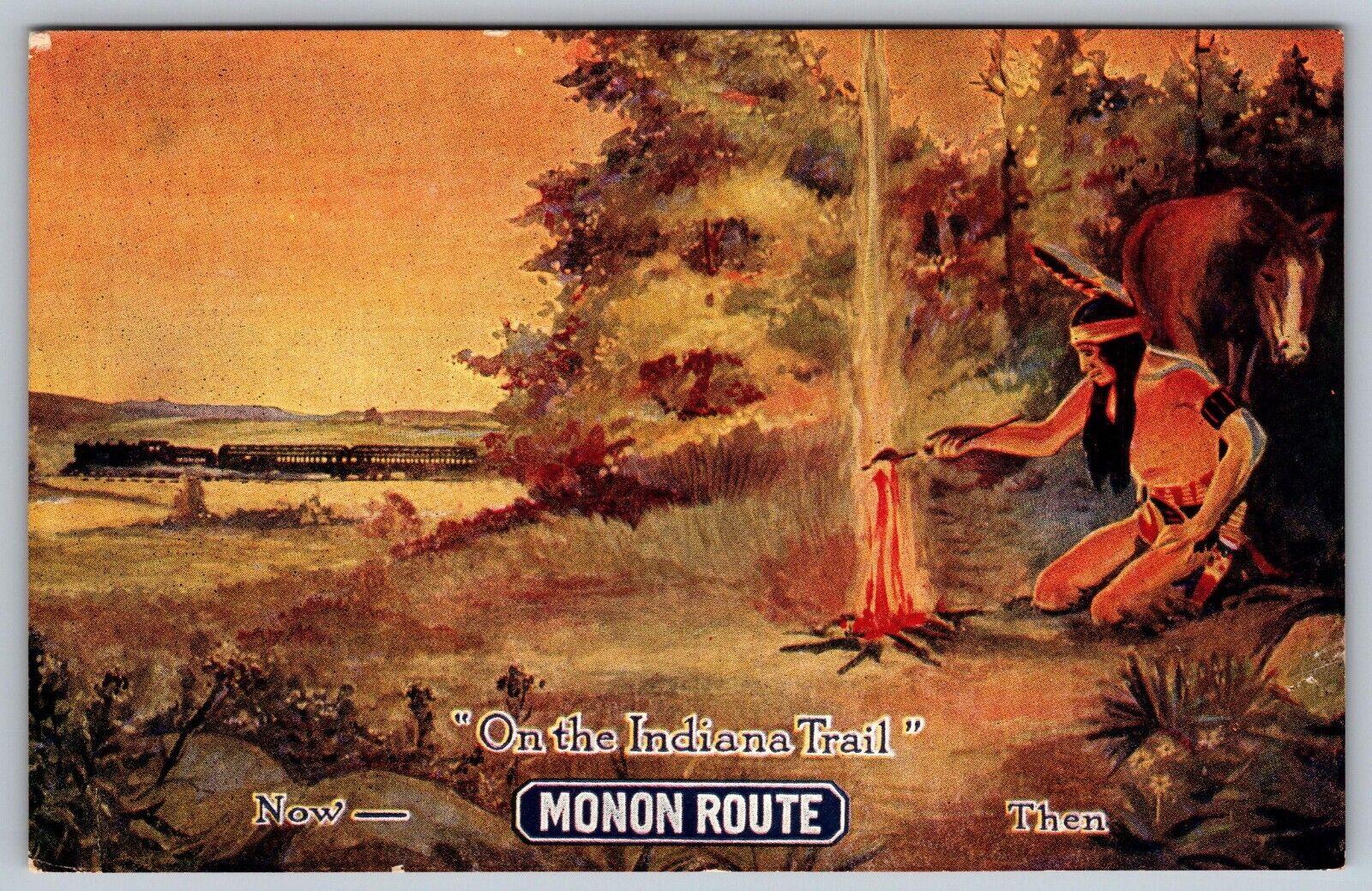 Indiana Trail Monon Route Native American Indian Train Lunch Menu Postcard J8