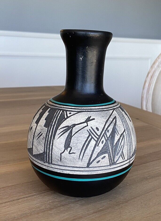 Navajo Pottery Vase - Signed Tsosie Navajo - Handmade Native Design - 7 3/4”