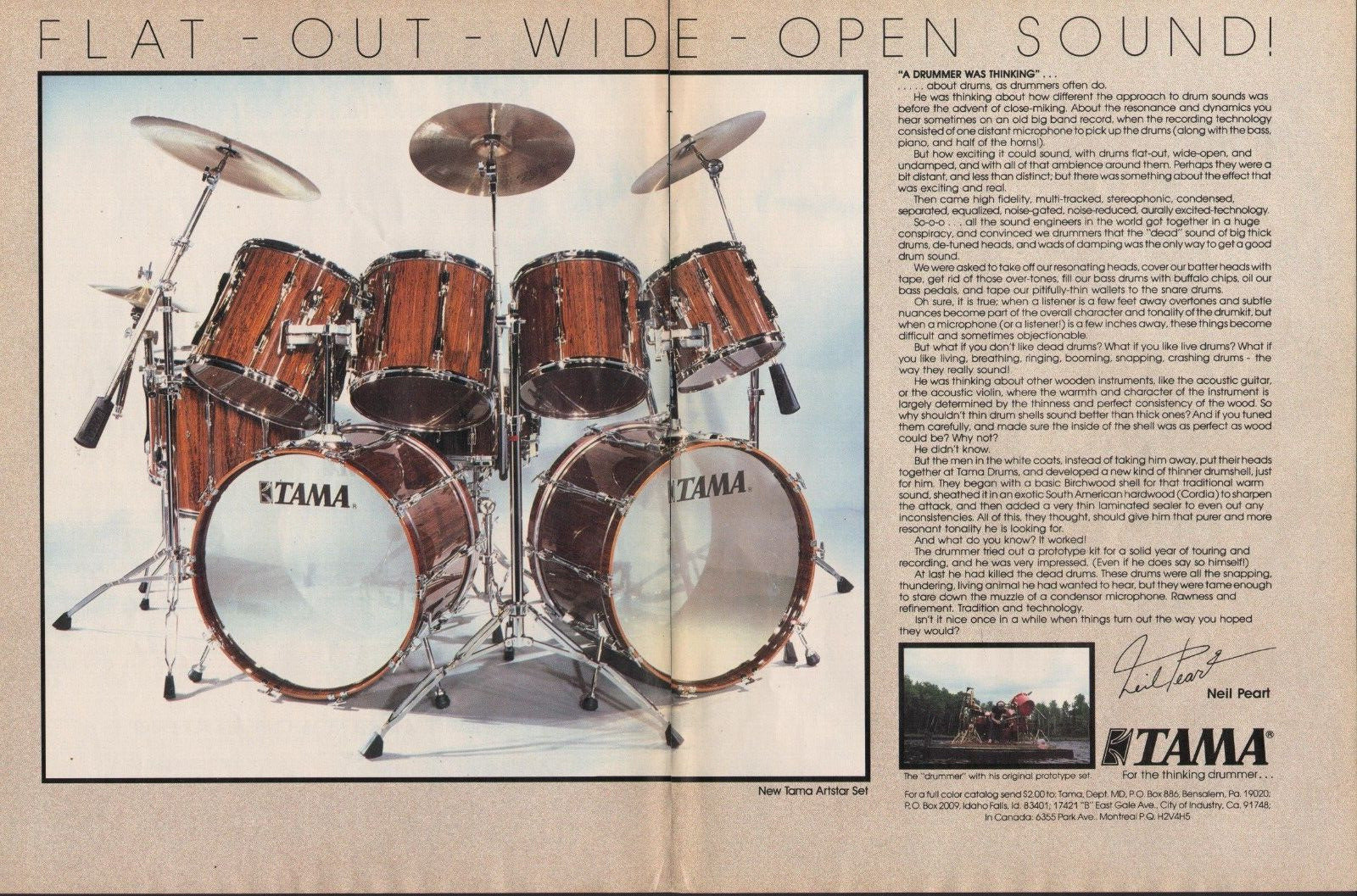 1983 2pg Print Ad of Tama Artstar Drum Kit Concept of Neil Peart RUSH