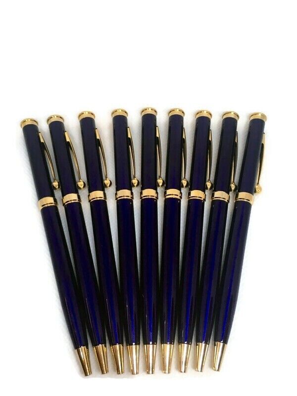 9 PCS Ballpoint Pen turning aluminum blue and gold pen hotel pen Gift black ink