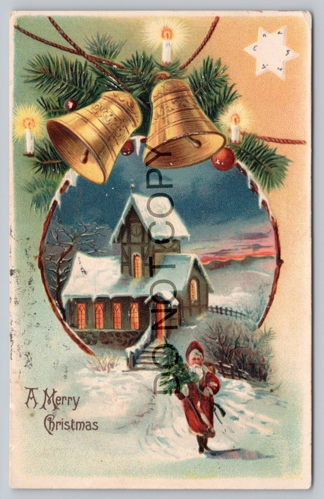 Postcard MO Cadet Postmark Santa Claus Christmas Tree Joy Flickering Candles I8