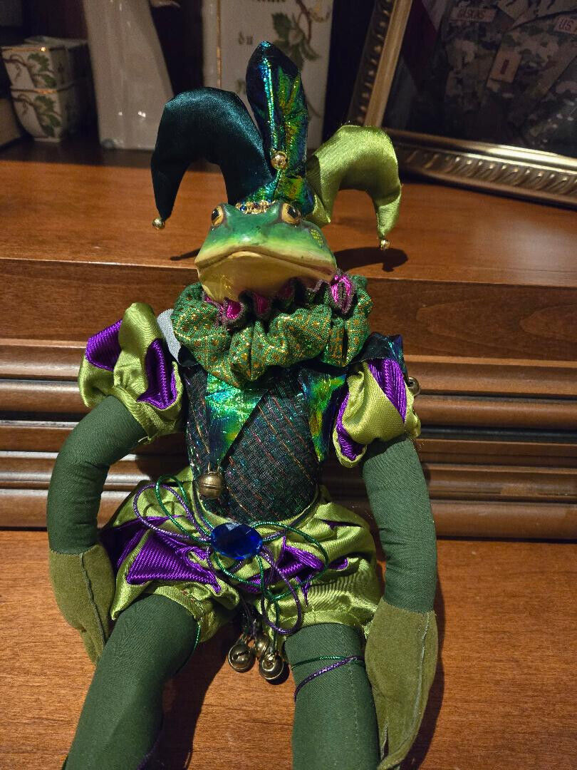 Large, Handcrafted Elegantly Dressed Frog Jester