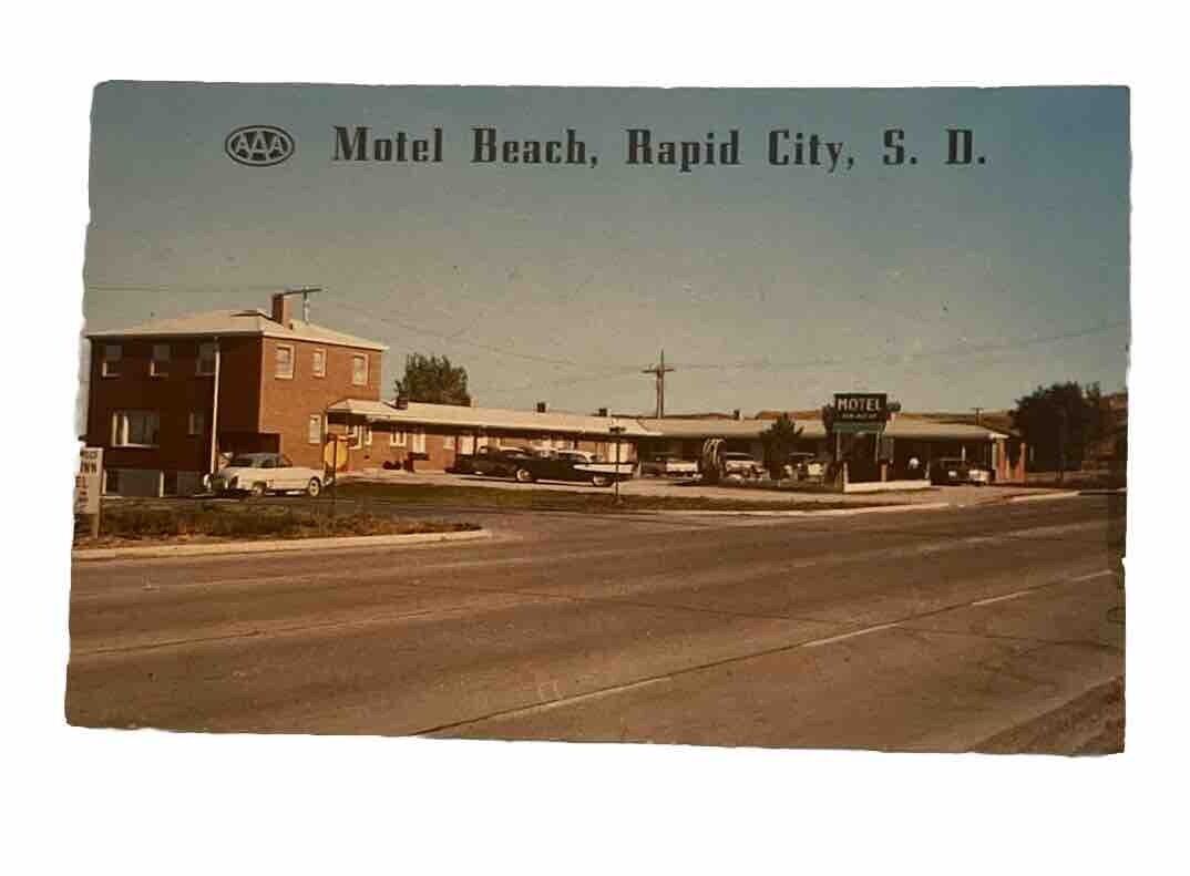 Vintage Postcard SD Rapid City Motel Beach 50s Cars Roadside