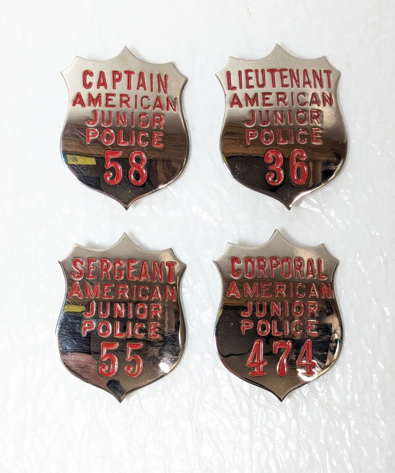 Vtg American Junior Police Mini Badges Pins Captain Lieutenant Sergeant Corporal