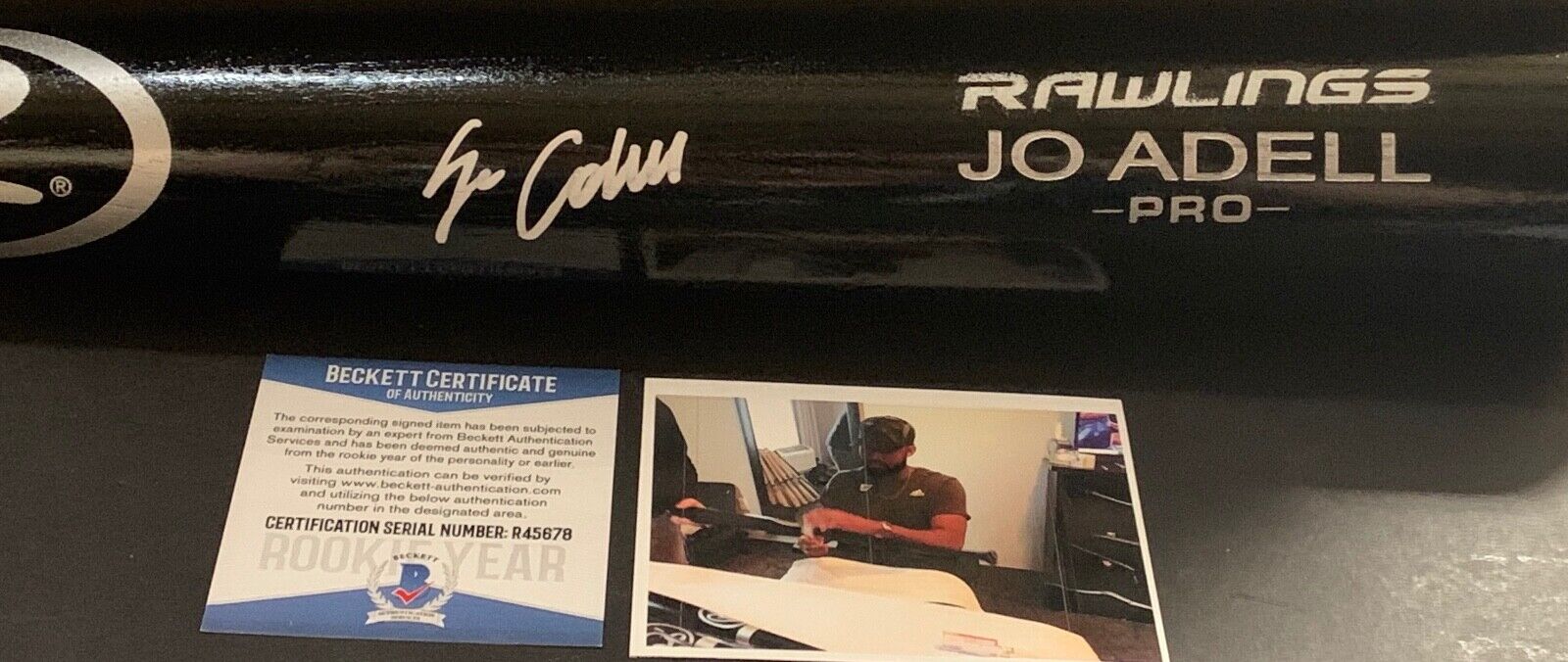 Jo Adell Angels Autographed Signed Engraved Black Bat White BECKETT ROOKIE COA .