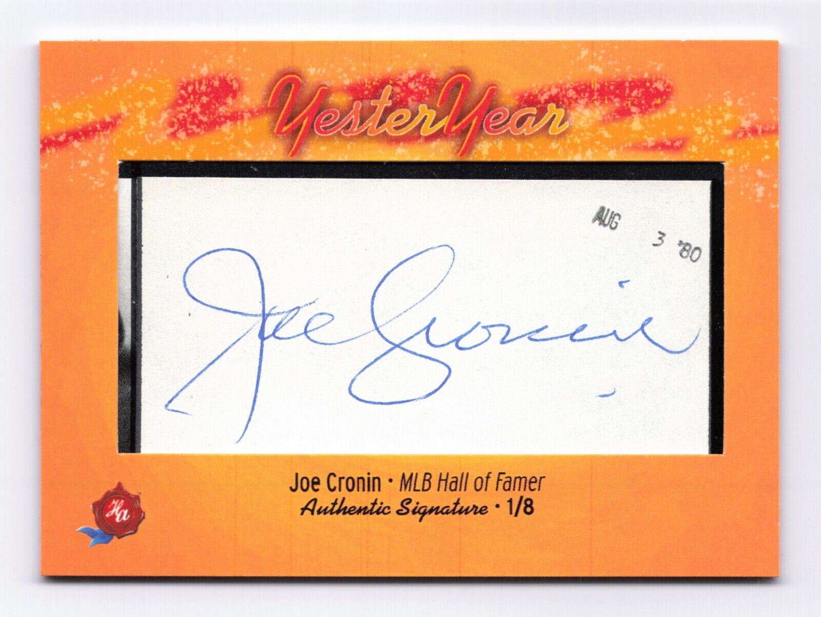 Joe Cronin (1/8) Cut Auto (Boston Red Sox) 2024 Historic Autographs YesterYear