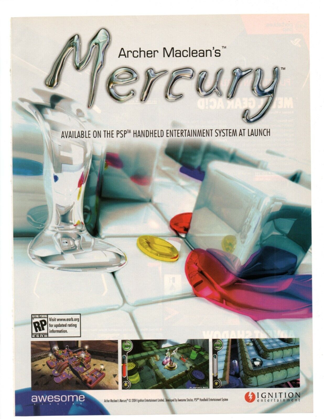 Archer MacLean\'s Mercury PSP 2005 Vintage Video Game Print Ad Official