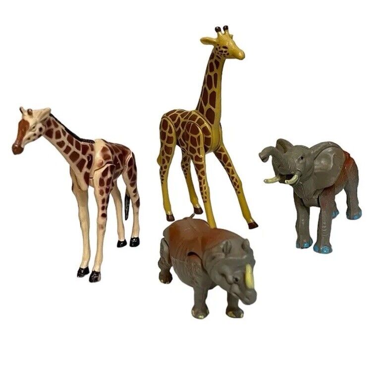 Toy Animals Plastic Movable Parts Lot Rhino Elephant Giraffe Vintage Figurines