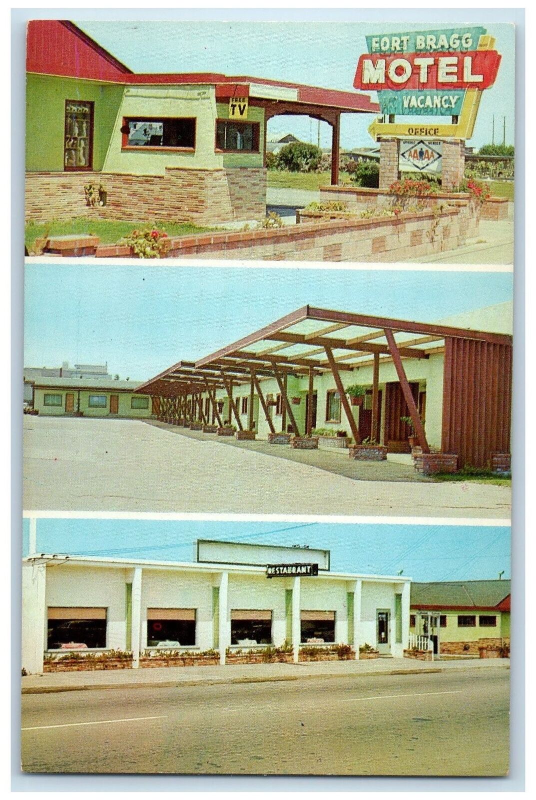 c1950 Fort Bragg Motel Restaurant Multiple View Entrance Fort Bragg CA Postcard