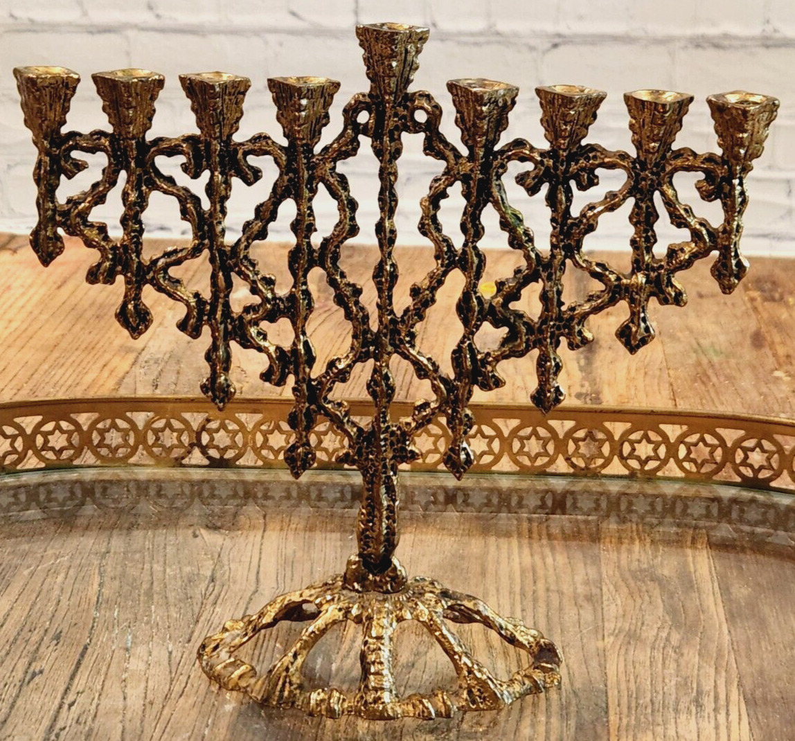 Vintage Solid Brass Menorah Chanukkah Stunning RARE