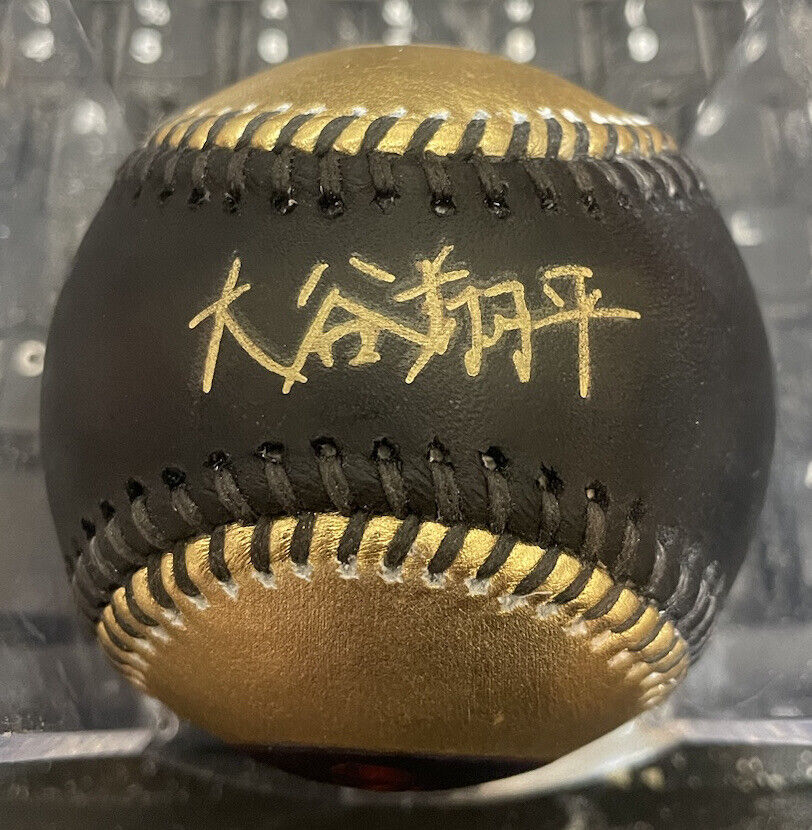 Shohei Ohtani - NOVELTY UV PRINTED/SIGNED MLB GOLD AND BLACK BASEBALL - AUTO-