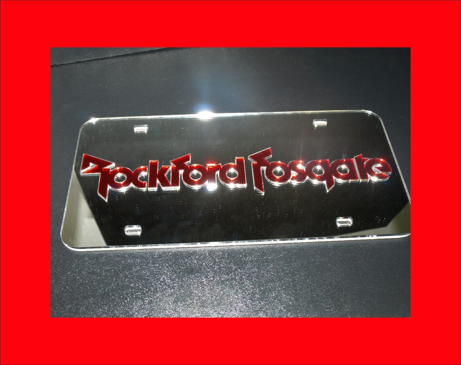 Custom Acrylic ROCKFORD FOSGATE License plate Chrome Silver Mirror