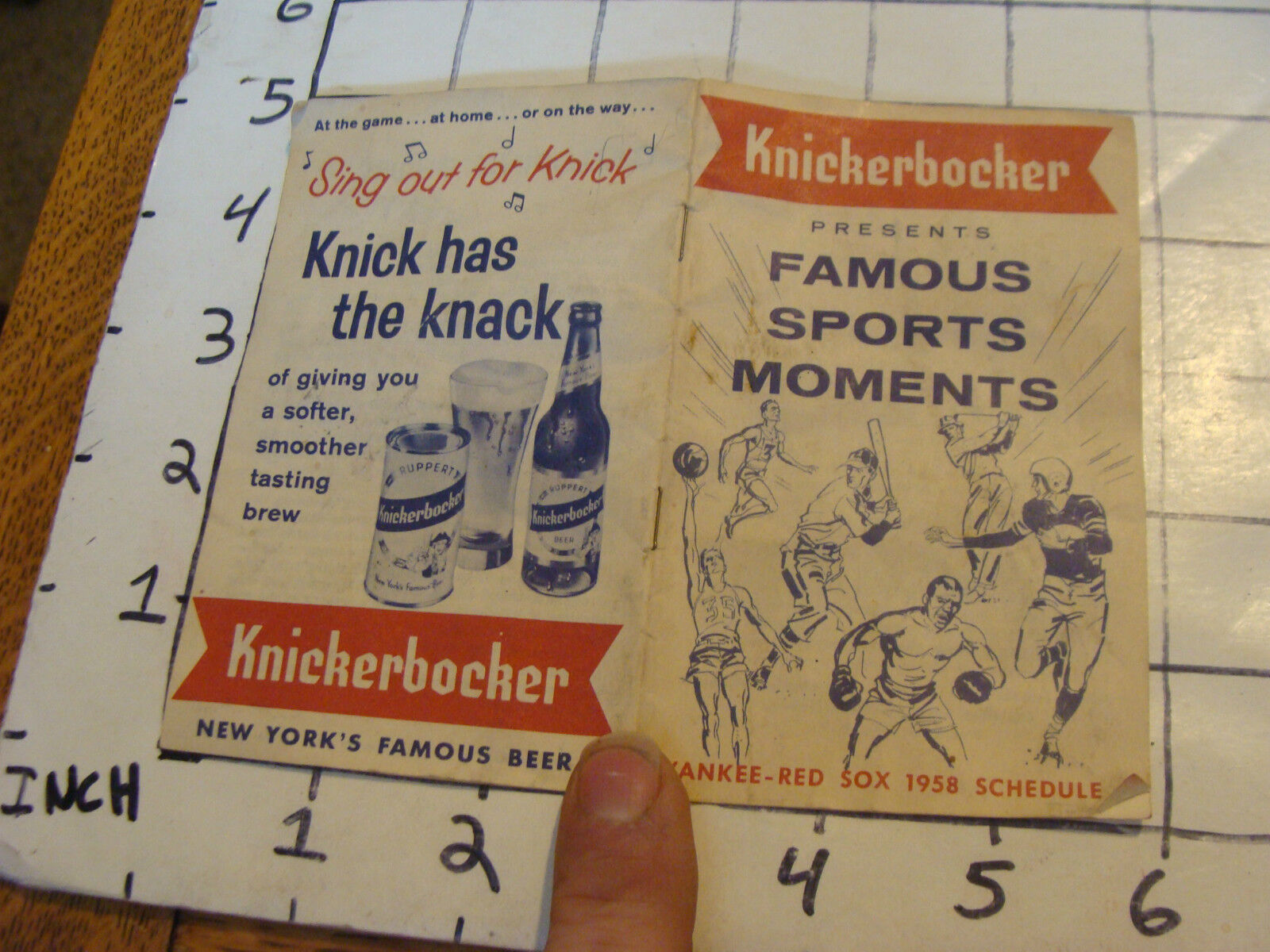 Knickerbocker--1958 YANKEE-RED SOX SCHEDUE plus famous sports moments etc