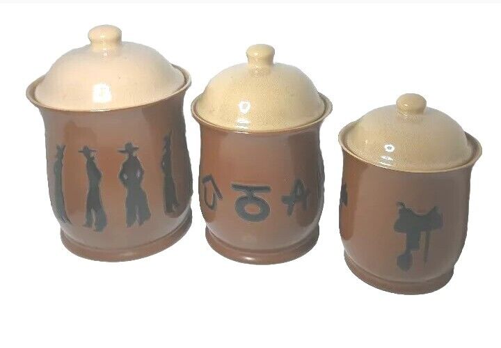 Vintage Buckaroo Stoneware By Cowboy Living Stoneware Lidded Canister Tan/Brown