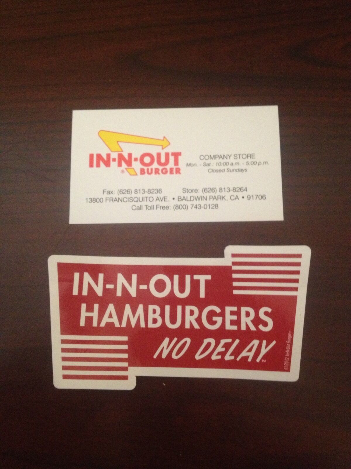 In-N-Out Company Store Business Card And Sticker - In N Out Double Double Burger