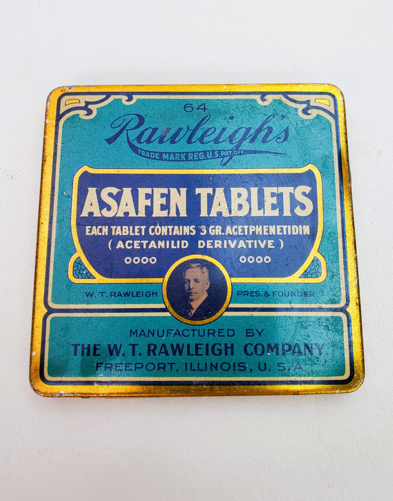 Vintage Rawleigh’s Asafen Tablets Tin Historic Medical Collectible Empty