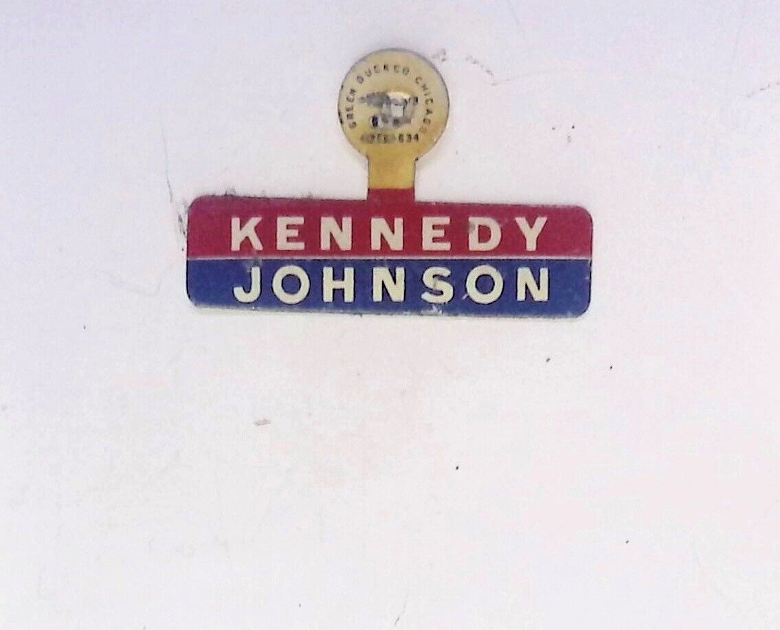 JFK KENNEDY JOHNSON TAB TIN LITHO CAMPAIGN 1960 VINTAGE BUTTON ADVERTISING