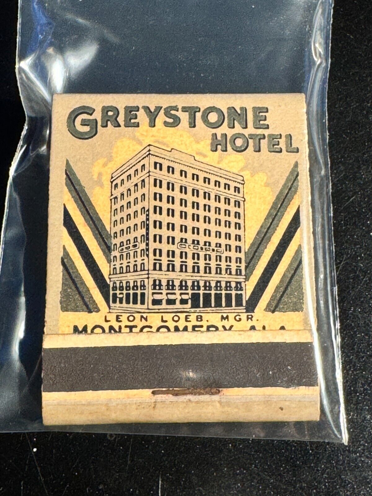 MATCHBOOK - 1930S - GREYSTONE HOTEL - MONTGOMERY, AL - UNSTRUCK