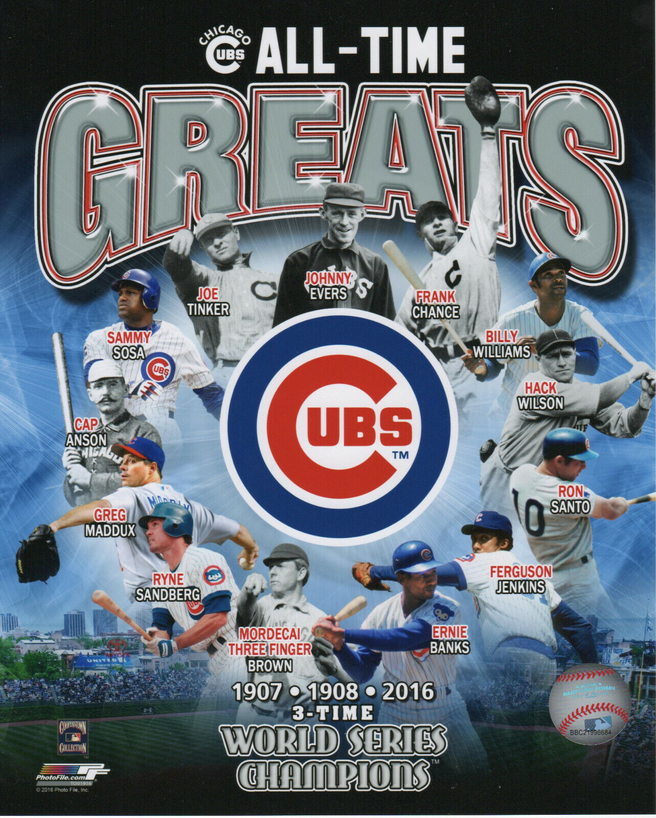 Chicago Cubs All-Time Greats LICENSED 8x10 Baseball Photo (With 2016)