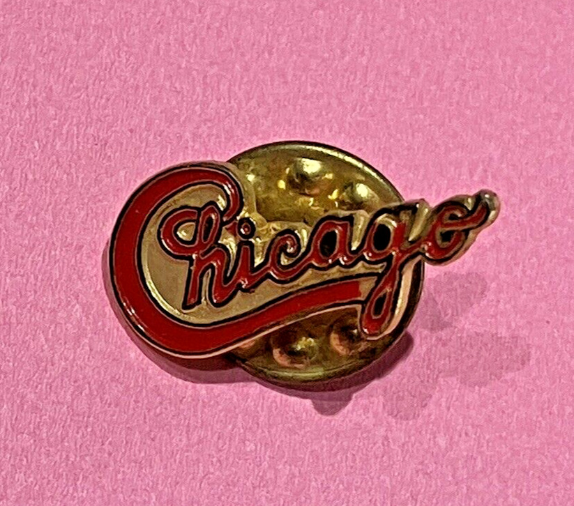 1988 Chicago Hat Lapel Tie Pin Two Tone Red Enamel Cursive Vintage