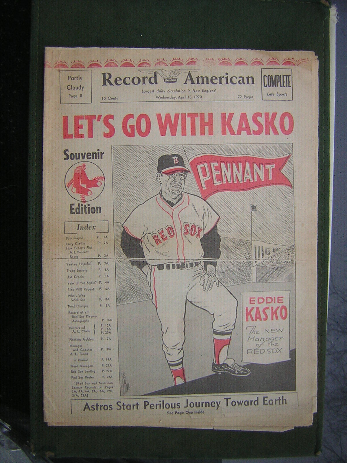 April 15, 1970 Boston Record American Souvenir Sports Section: Eddie Kasko, Mgr
