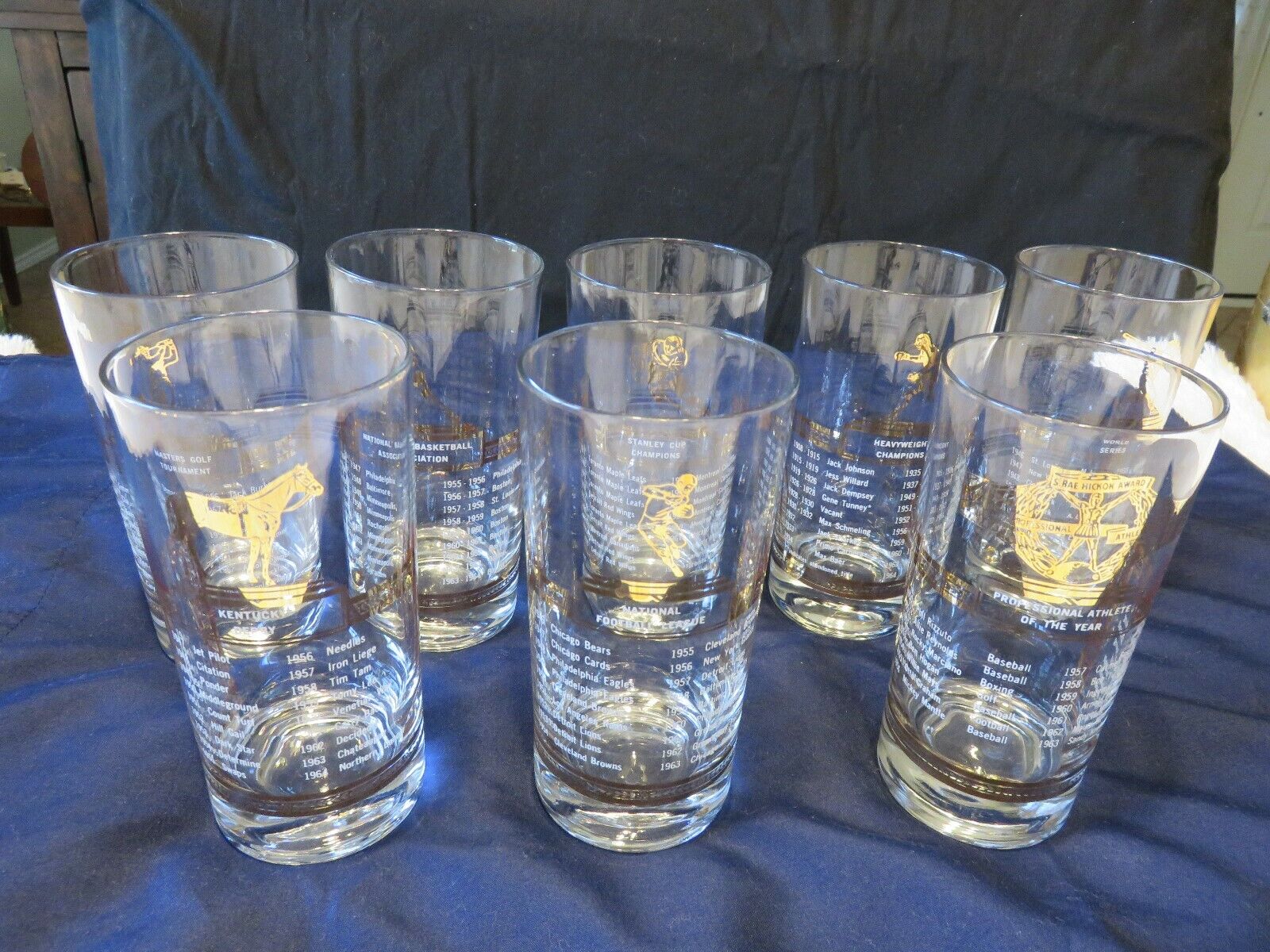 Collectors Vintage Sports glasses from the 1960s,wonderful condition,8 glass set