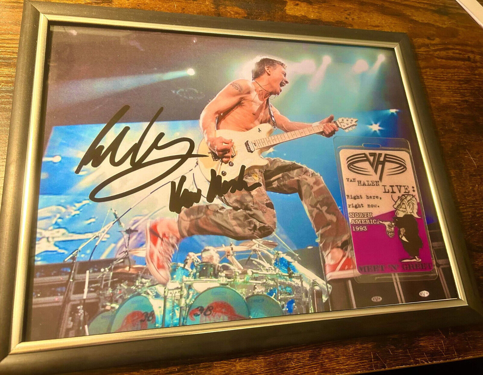 Eddie Van Halen signed  Framed photo reprint with Laminate Pass