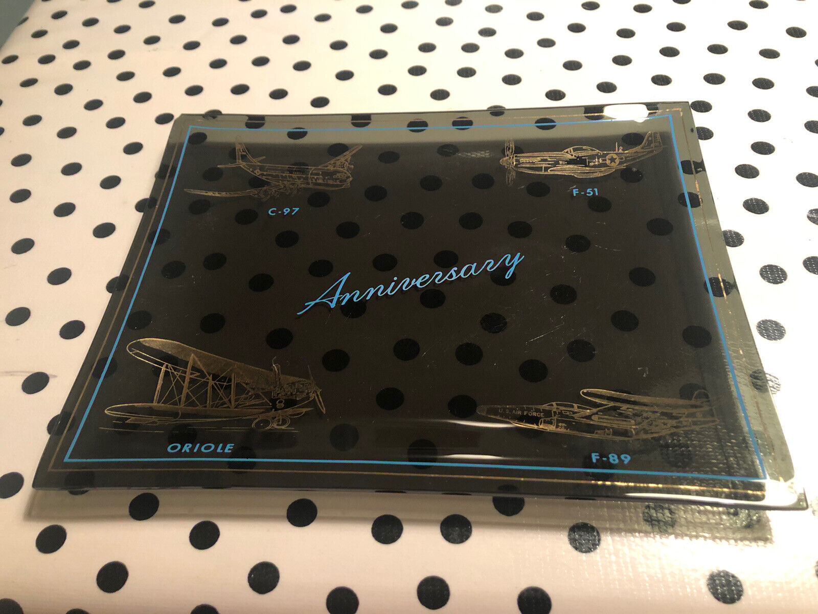 Vintage Air Force Aircraft Anniversary Glass Plate 9”x 7”. F-51, C-97, F-89