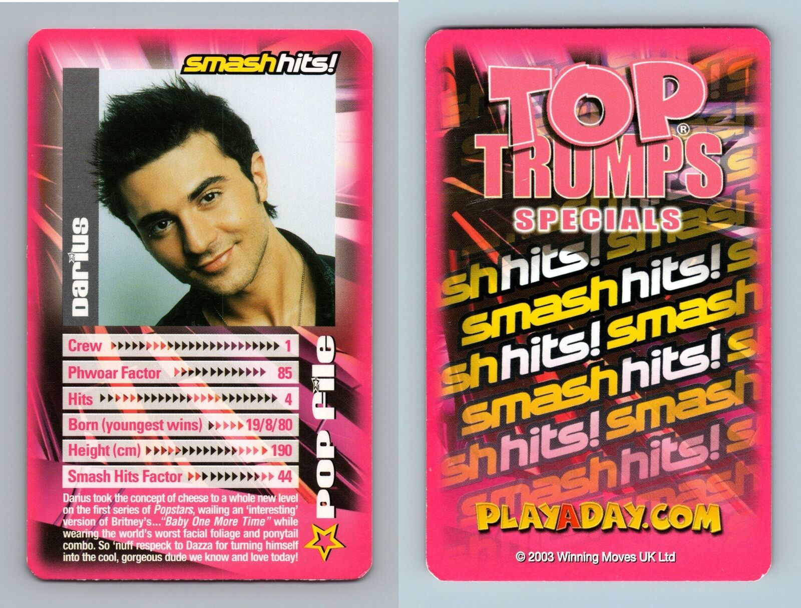 Darius - Smash Hits Popstars 2 2003 Top Trumps Specials Card